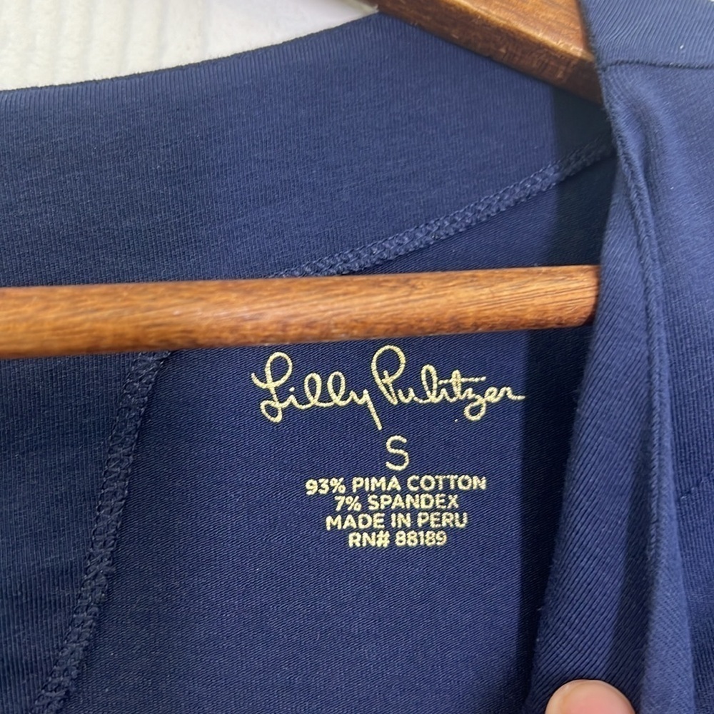 Lilly Pulitzer - Fontaine Navy Blue Bell Sleeves Boatneck Button Closure Top S - Picture 9 of 11